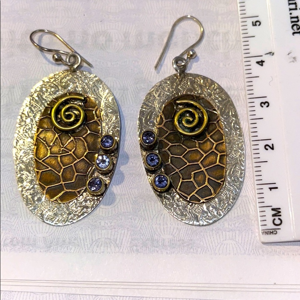 Sterling silver, copper and iolite earrings